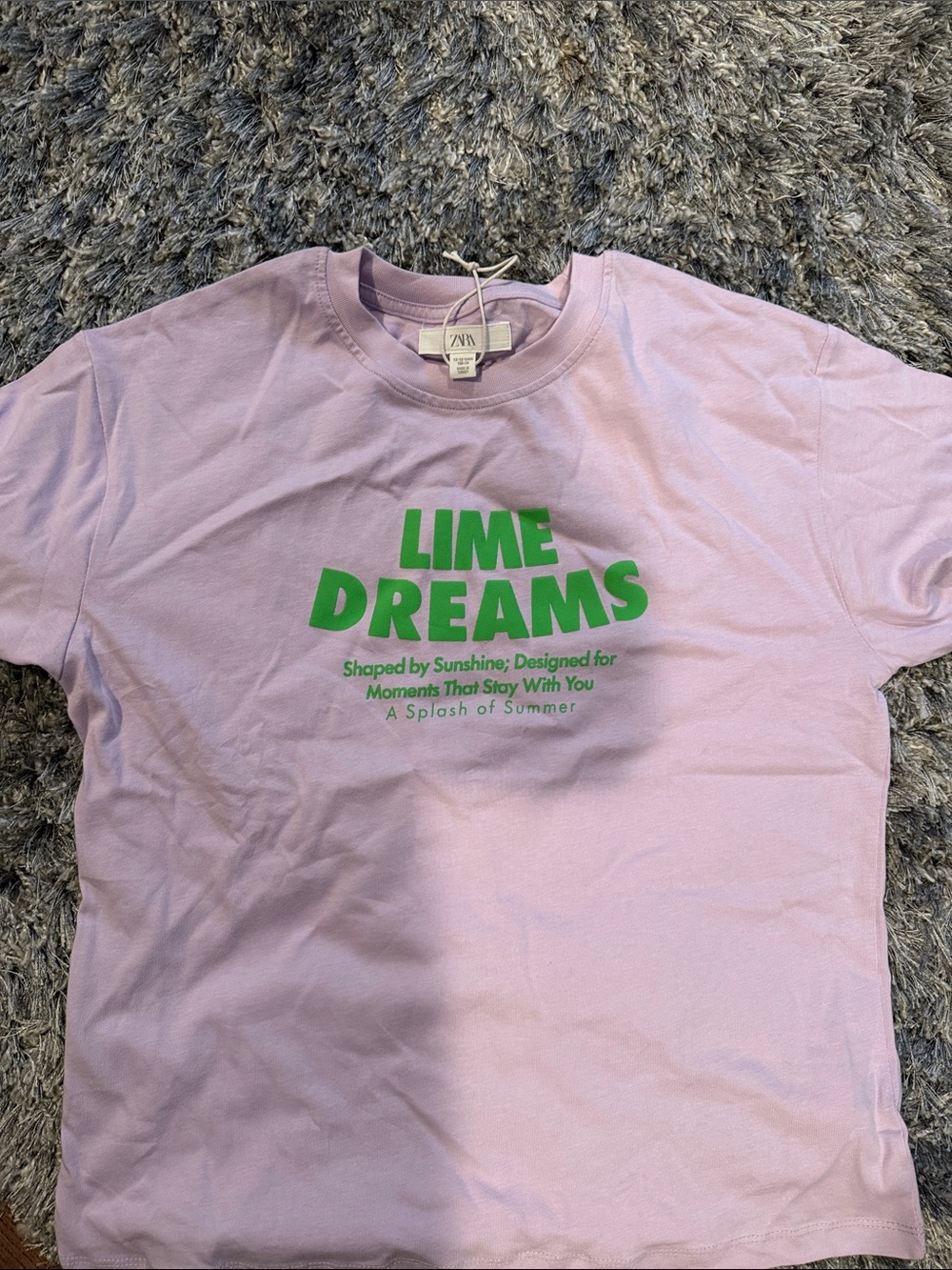 NWOT Zara Kids Pink Short-Sleeve Tee with Green "LIME DREAMS" Graphic